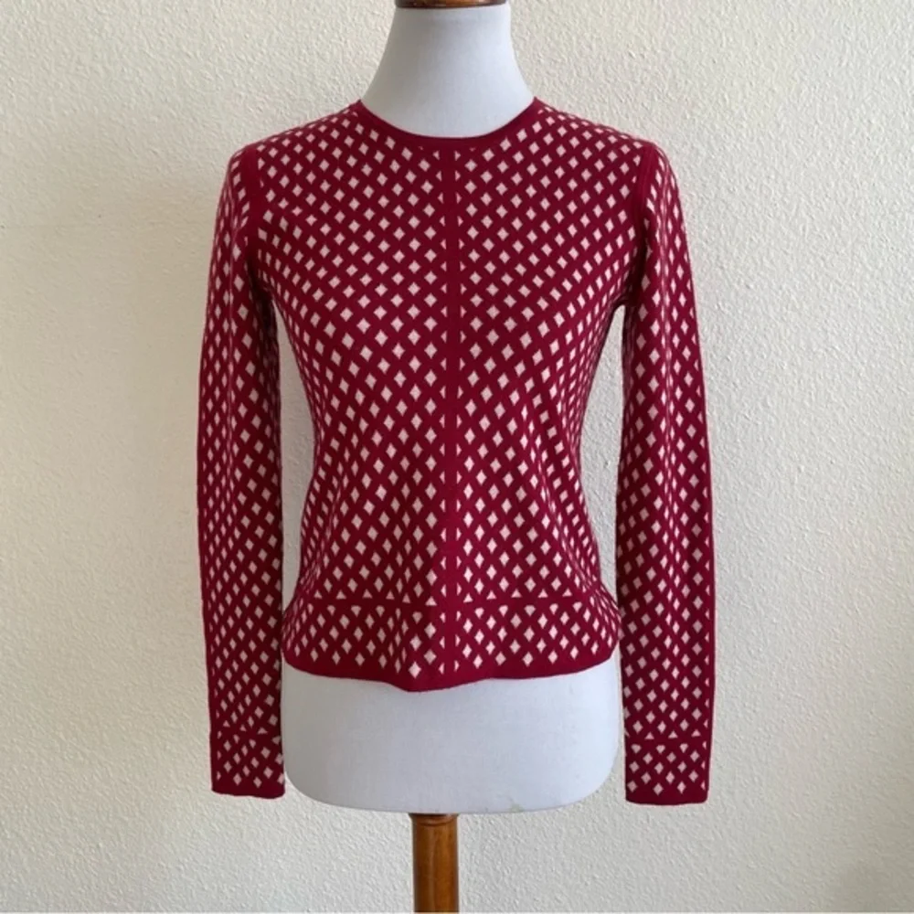 WORTH New York  100% Wool Fitted Sweater XS P Red/White Printed Career Office